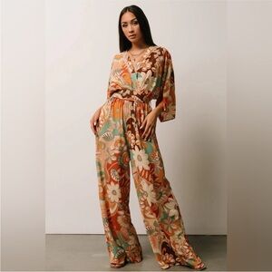 NEW Baltic Born Rhapsody Floral Print Wide Leg Retro 70s Jumpsuit Size Medium